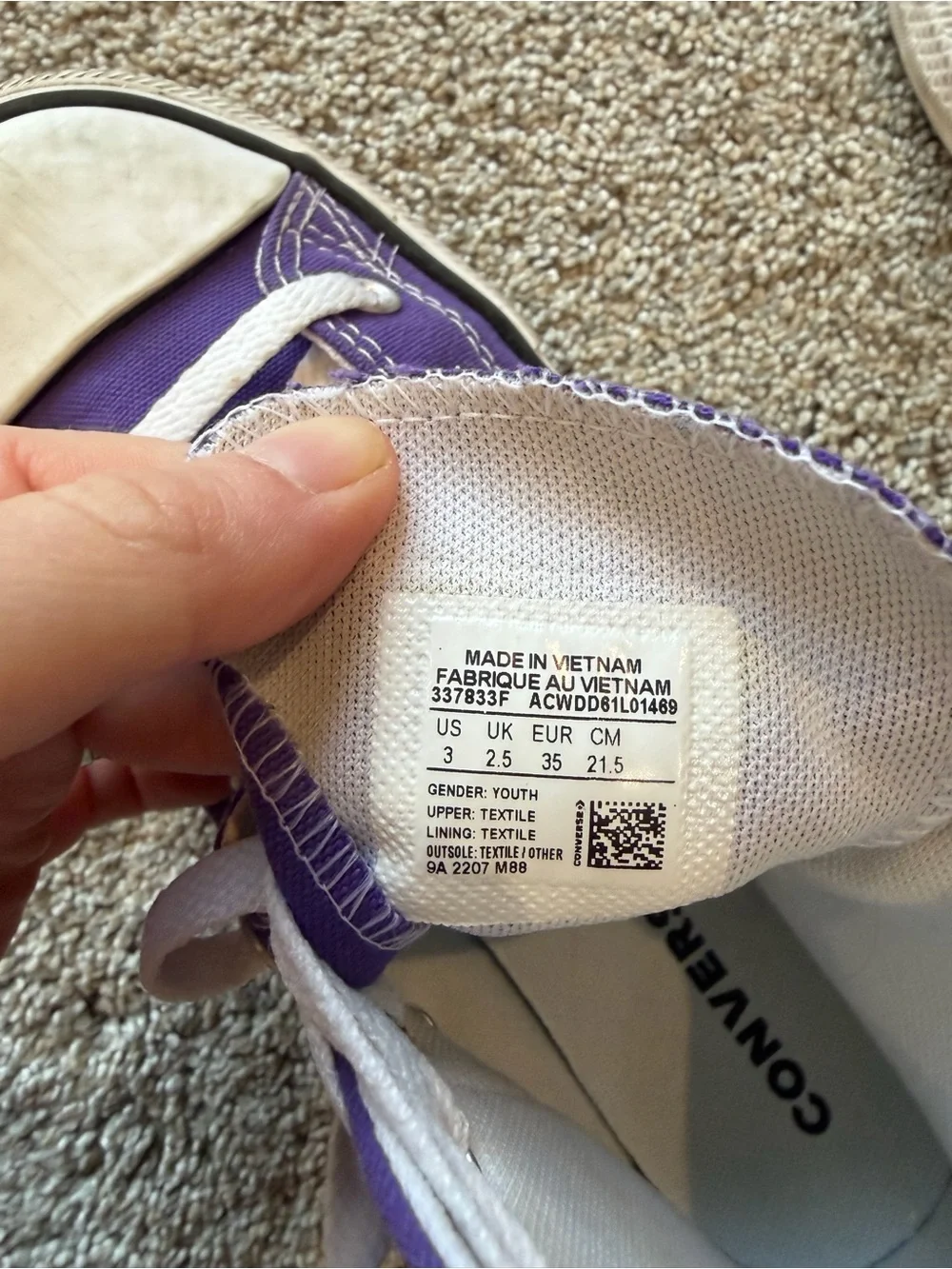 Youth Converse All Star Purple High-Top Canvas Sneakers- Size 3